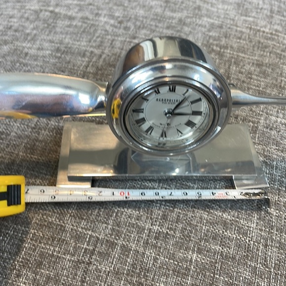 Table Clock Propeller Mantle Watch Aeroplane Metal Quartz Alarm Art Déco - Picture 8 of 13